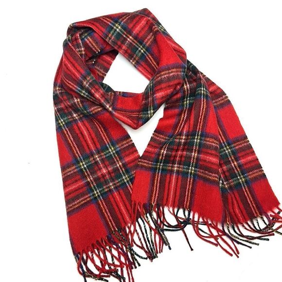 James Pringle Weavers Wool Scarf Red Tartan Men’s Women’s - Picture 1 of 9